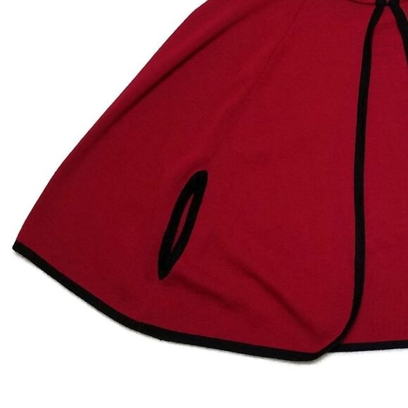 KASPER Cranberry Red Black Mini Poncho Cape - Picture 4 of 7
